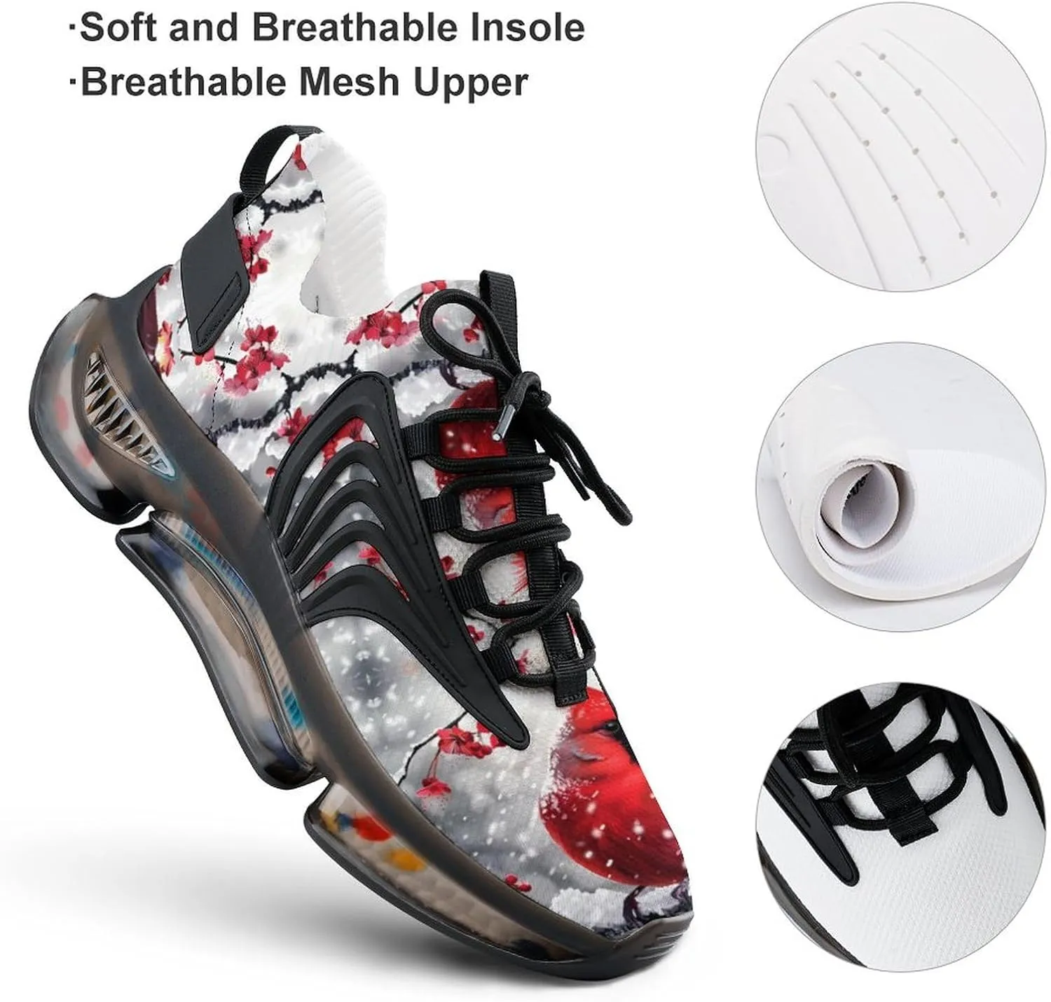 Red Bird Snowy Day Printed Men's Sneaker Funny Lightweight Running Shoe Tennis Shoes for Men