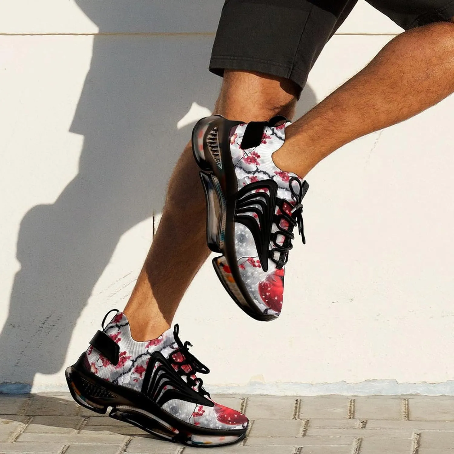 Red Bird Snowy Day Printed Men's Sneaker Funny Lightweight Running Shoe Tennis Shoes for Men