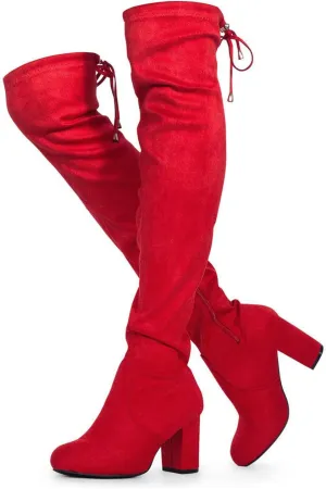 RF ROOM OF FASHION Chateau Women's Over The Knee Block Heel Stretch Boots (Regular & Wide Calf)