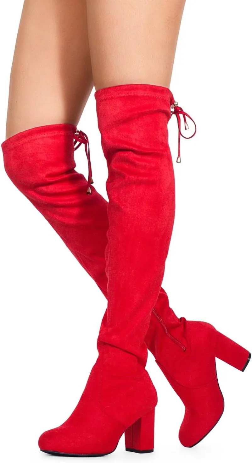 RF ROOM OF FASHION Chateau Women's Over The Knee Block Heel Stretch Boots (Regular & Wide Calf)