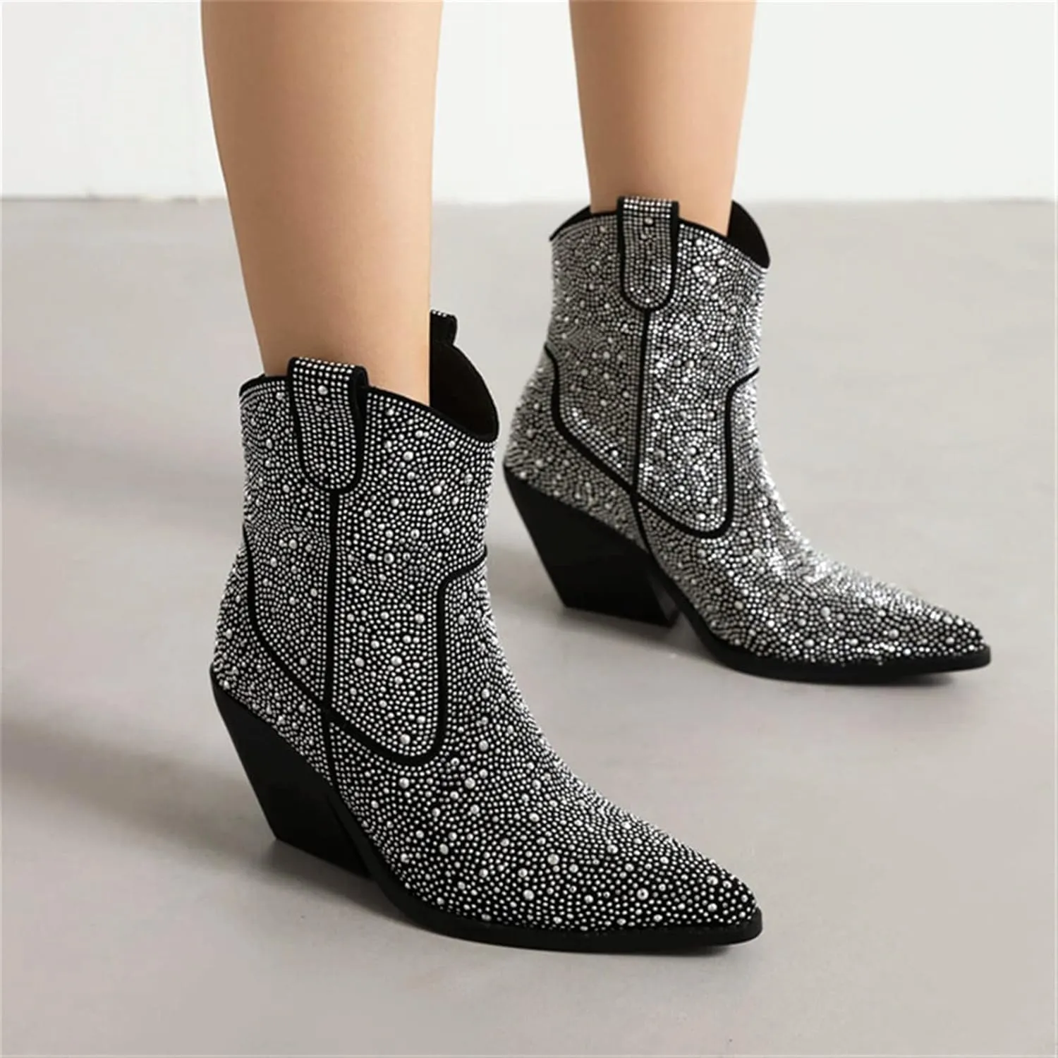 Rhinestone Boots Women's Elegant Wedges In Autumn Winter Booties And High Heels Party Dance Designer Shoes