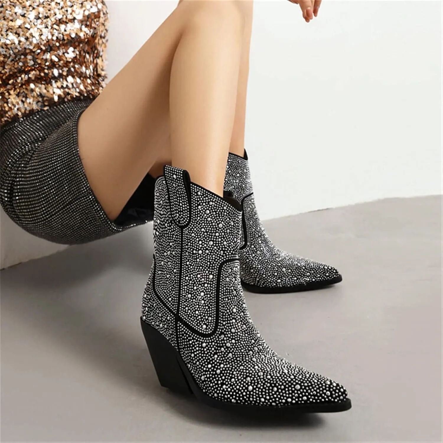 Rhinestone Boots Women's Elegant Wedges In Autumn Winter Booties And High Heels Party Dance Designer Shoes