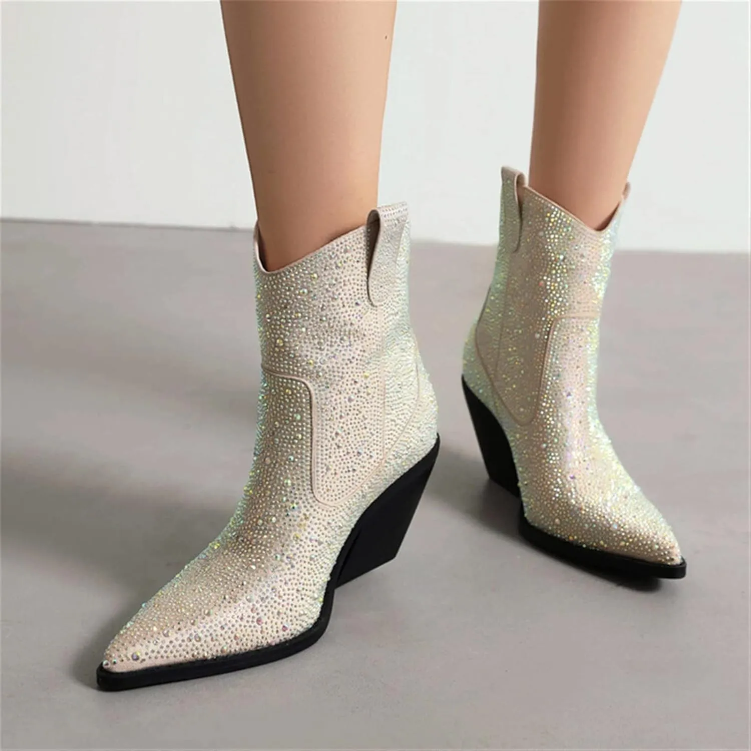 Rhinestone Boots Women's Elegant Wedges In Autumn Winter Booties And High Heels Party Dance Designer Shoes