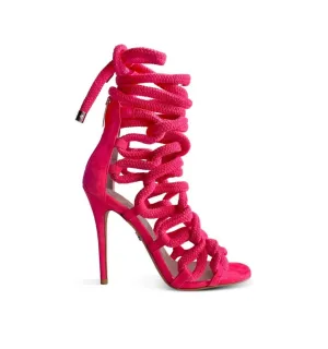 RHS1 Neon Green Rope Heeled Sandals For Women Girls Strappy High Heels Stiletto With Lace Up Open Toe Criss Cross Gladiator Roman Heel (8, rose pink)