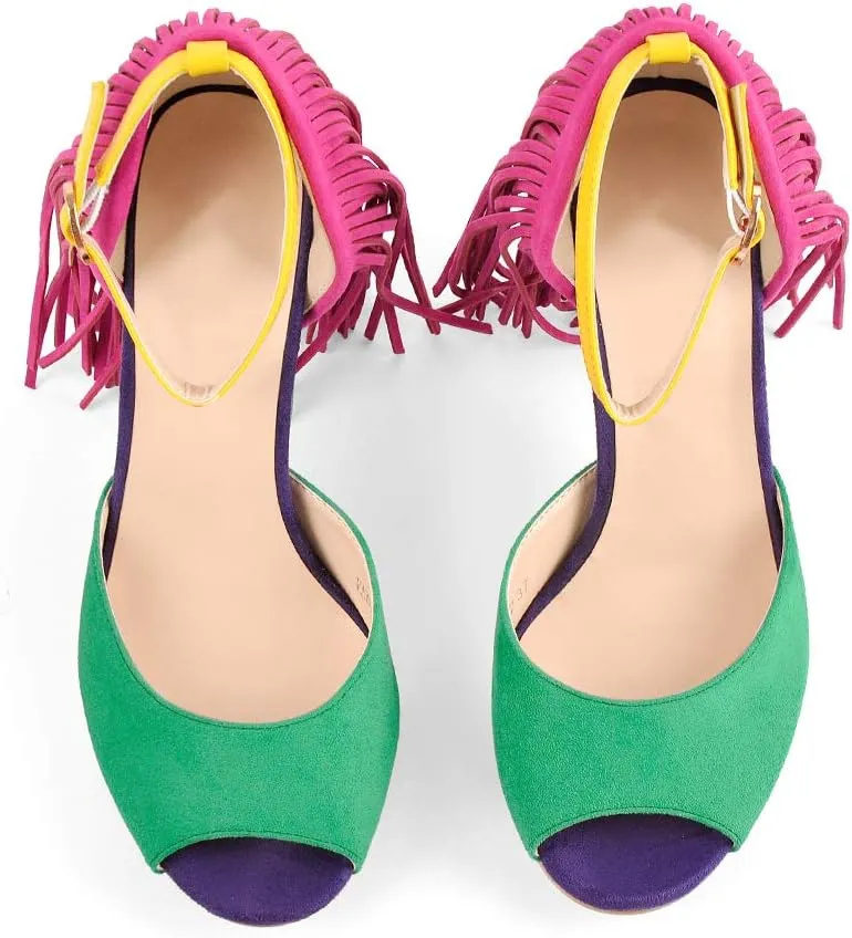 Richealnana Women's Fringe Ankle Strap Peep Toe Heeled Sandals Stiletto Heel Party Prom Shoes