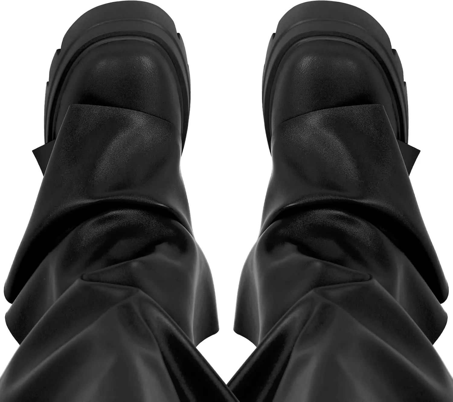 richealnini Women's Platform Punk Boots Slouch Fold Over Mid Calf Boots Pull On Tall Boots