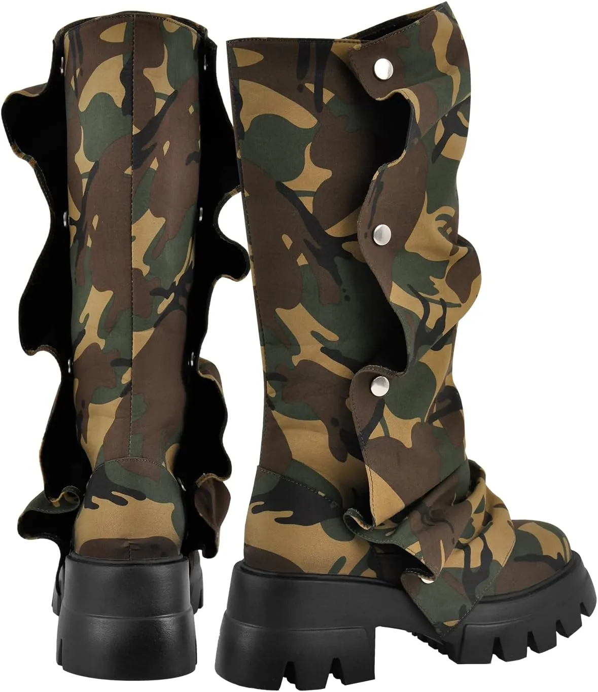 richealnini Women's Platform Punk Boots Slouch Fold Over Mid Calf Boots Pull On Tall Boots