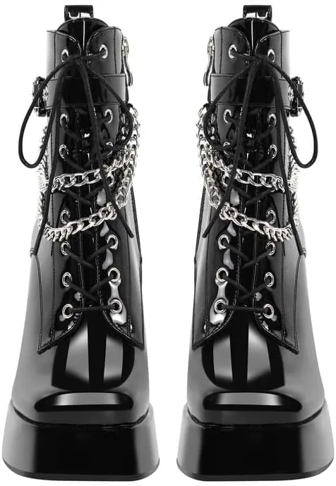 richealnini Women's Square Toe Platform Block Heeled Ankle Boots for Party Wedding