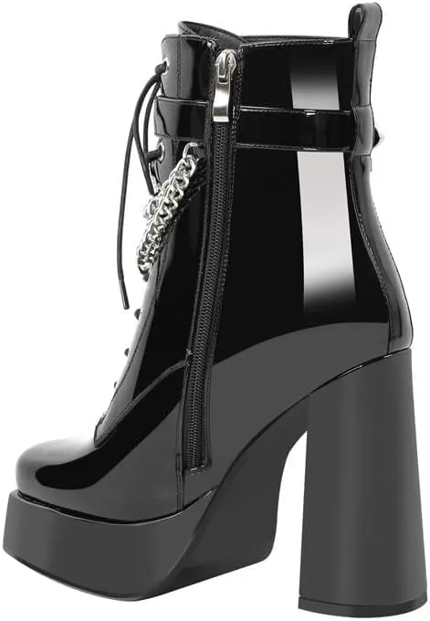 richealnini Women's Square Toe Platform Block Heeled Ankle Boots for Party Wedding