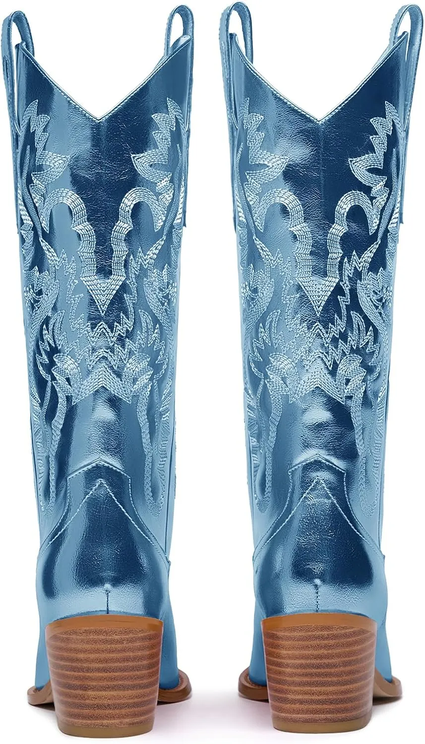 RKQ Women's Sparkle Metallic Mid Calf Cowboy Boots Glitter Wide-calf Embroidered Cowgirl Boots Western Booties Pointed Toe Chunky Block Heel Pull On Tabs classic sexy party Boots