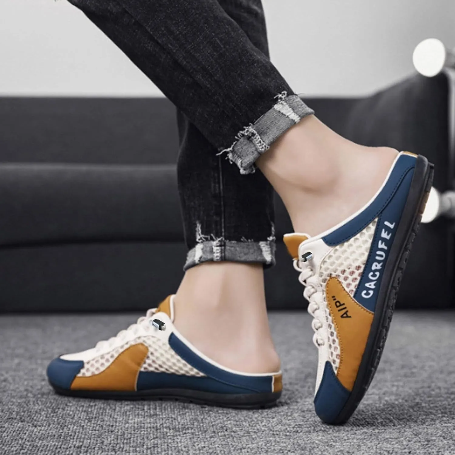 Roorsily Men's Half Cap Toe Mesh Slippers Comfortable Breathable Lazy Slip On Slippers Fashionable Outdoor Slippers