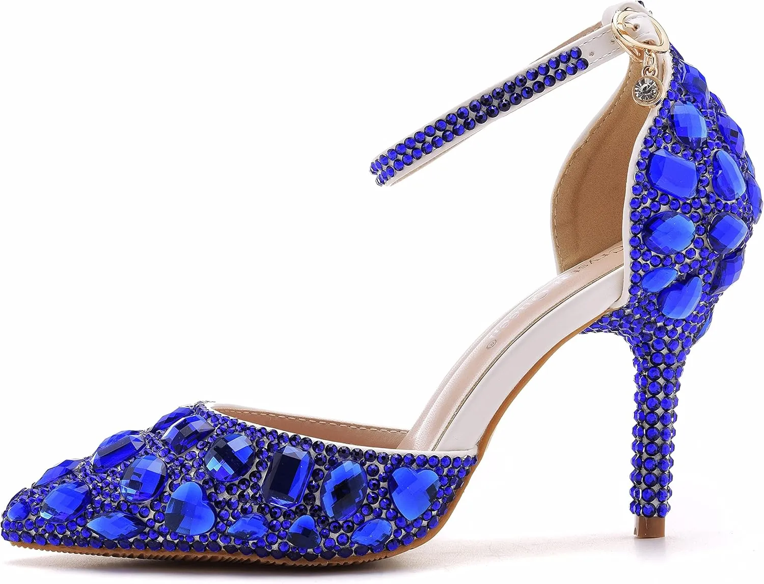Royal Blue Rhinestone Sandals Thin High Heels Pointed Toe Sandals Blue Crystal Heels Shoes Fashion High Heel Shoes