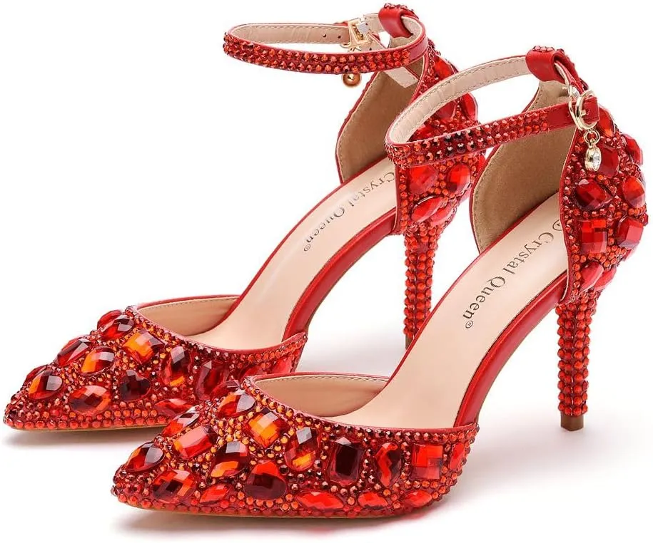 Royal Blue Rhinestone Sandals Thin High Heels Pointed Toe Sandals Blue Crystal Heels Shoes Fashion High Heel Shoes