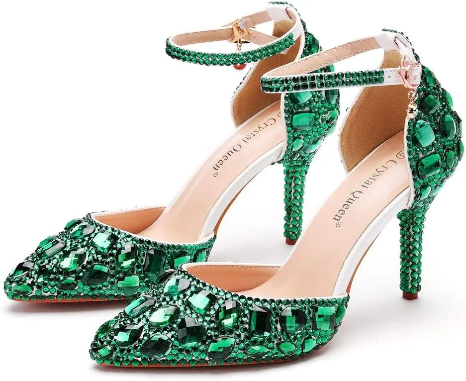 Royal Blue Rhinestone Sandals Thin High Heels Pointed Toe Sandals Blue Crystal Heels Shoes Fashion High Heel Shoes