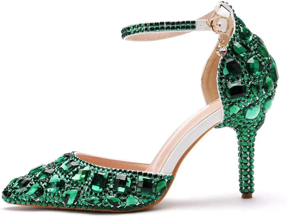 Royal Blue Rhinestone Sandals Thin High Heels Pointed Toe Sandals Blue Crystal Heels Shoes Fashion High Heel Shoes