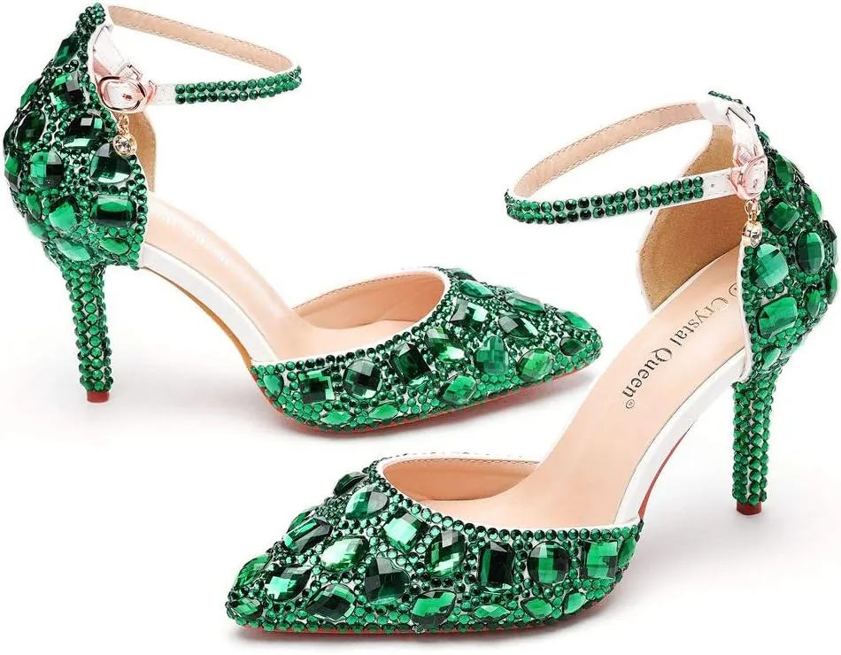 Royal Blue Rhinestone Sandals Thin High Heels Pointed Toe Sandals Blue Crystal Heels Shoes Fashion High Heel Shoes