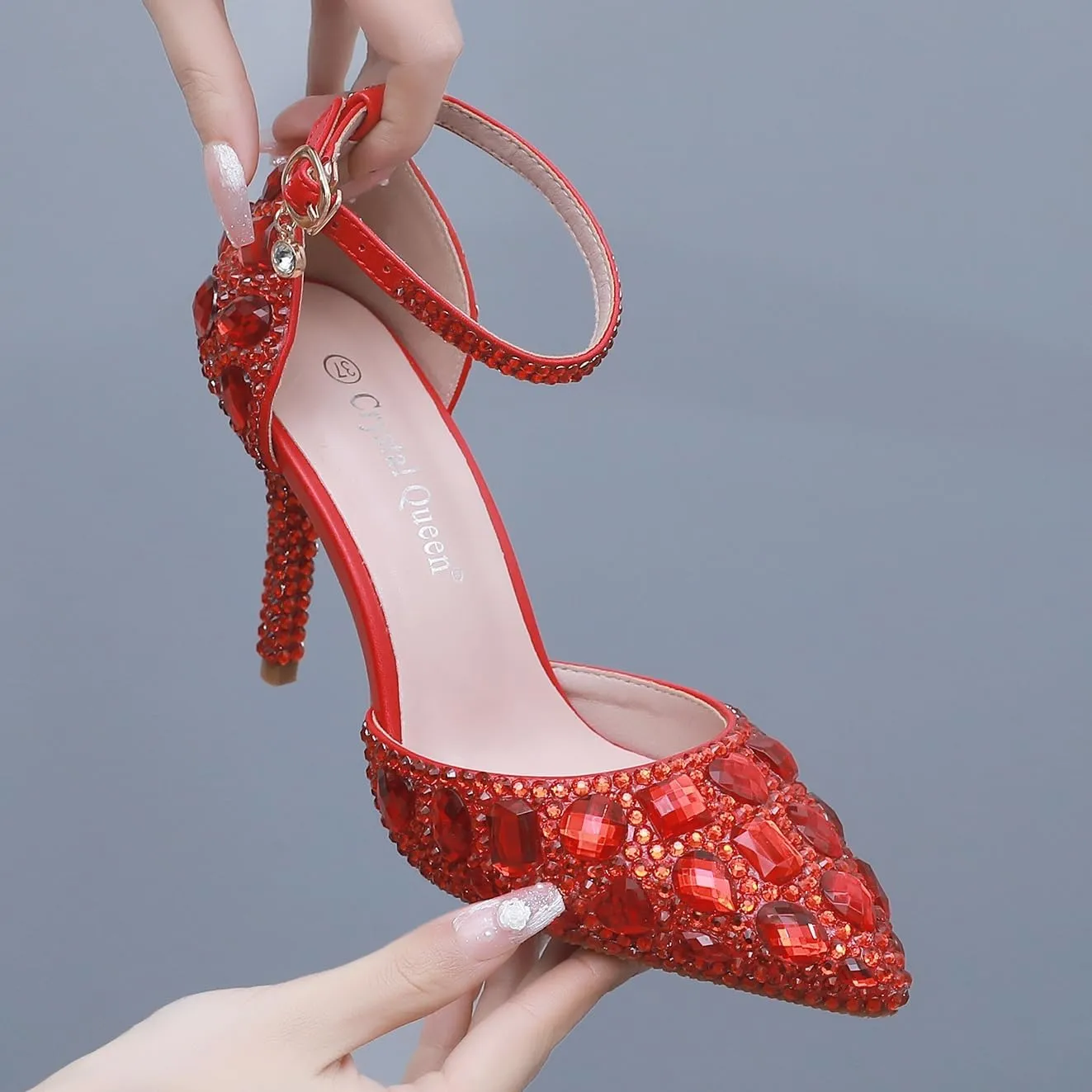 Royal Blue Rhinestone Sandals Thin High Heels Pointed Toe Sandals Blue Crystal Heels Shoes Fashion High Heel Shoes