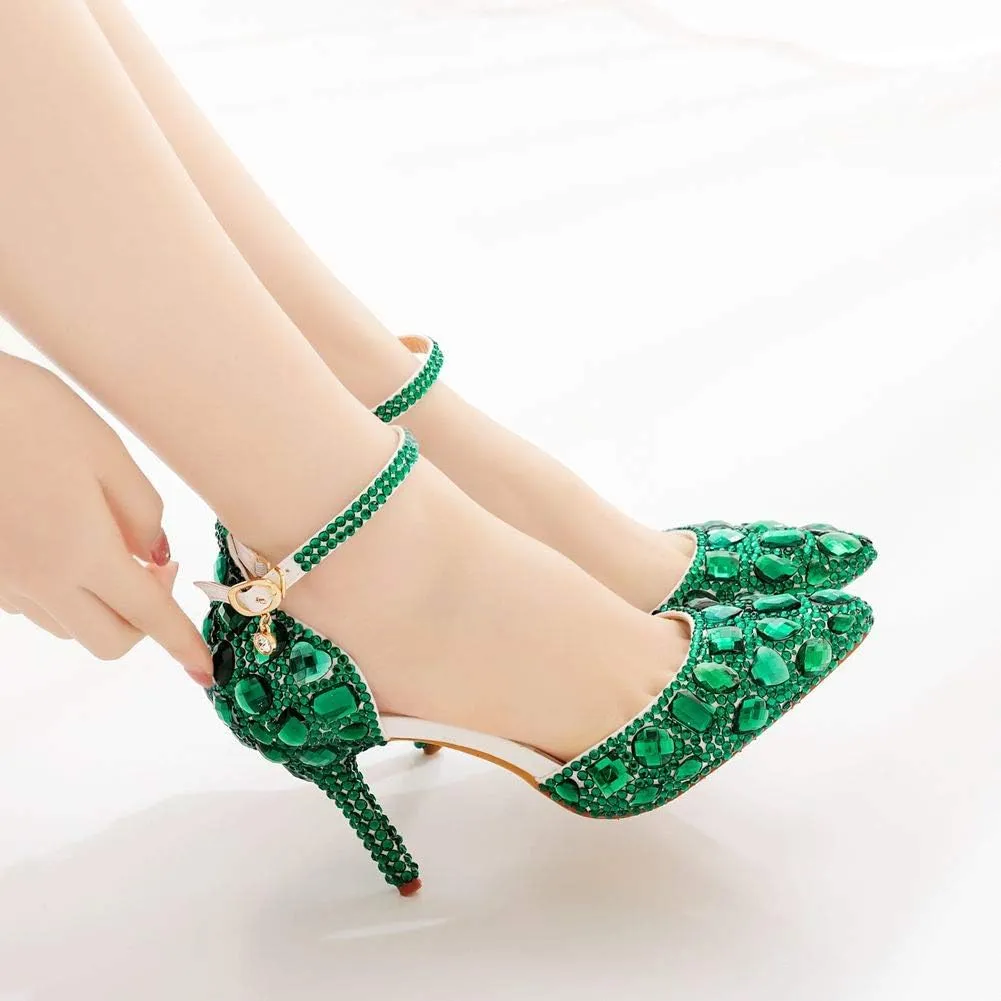 Royal Blue Rhinestone Sandals Thin High Heels Pointed Toe Sandals Blue Crystal Heels Shoes Fashion High Heel Shoes
