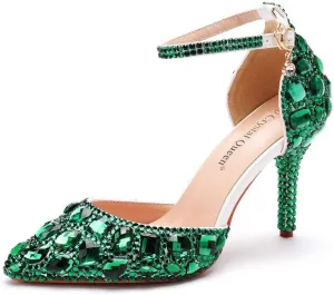 Royal Blue Rhinestone Sandals Thin High Heels Pointed Toe Sandals Blue Crystal Heels Shoes Fashion High Heel Shoes