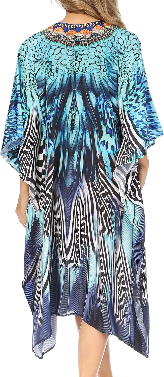 Sakkas Kristy Long Tall Lightweight Caftan Dress/Cover Up with V-Neck Jewels