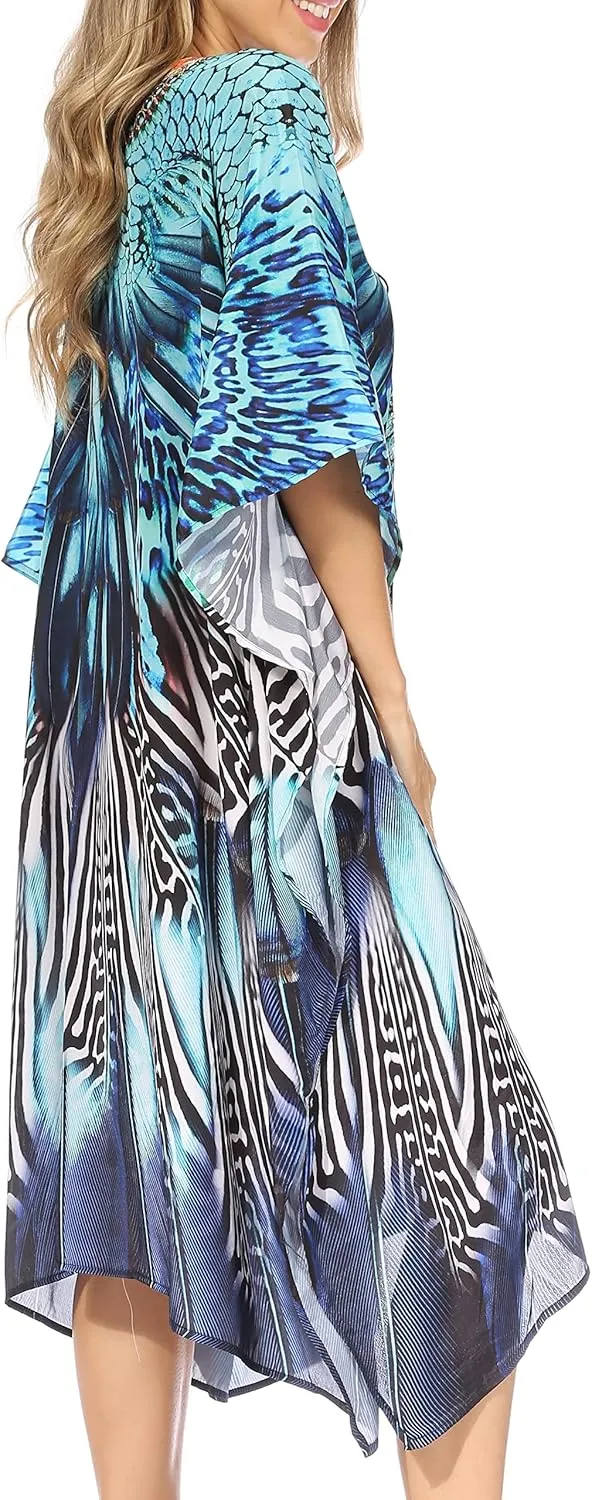 Sakkas Kristy Long Tall Lightweight Caftan Dress/Cover Up with V-Neck Jewels