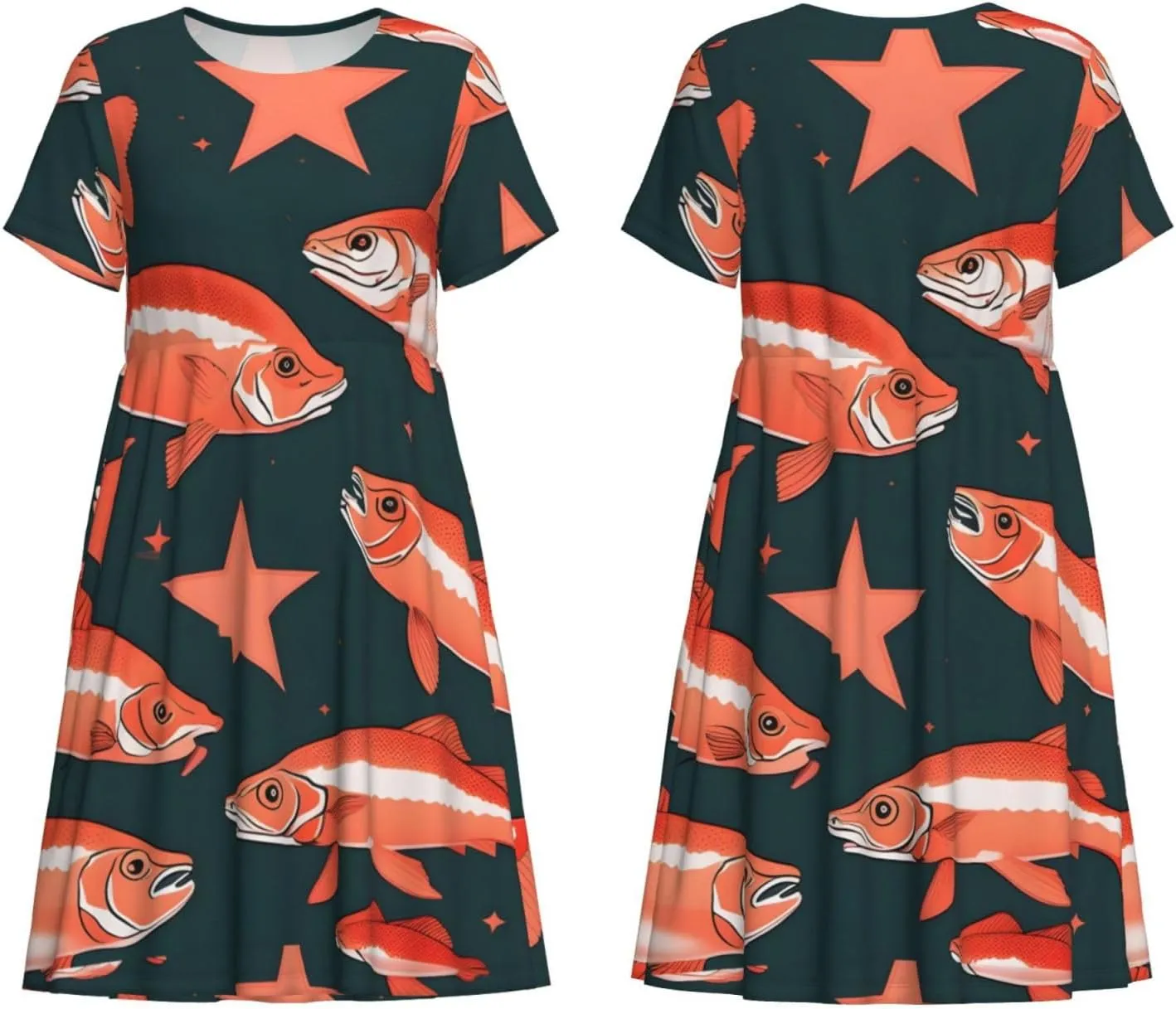 Salmon Women's Summer Casual T-Shirt Dress for Picnic, Vacation Short Sleeve Swing Dresses S-3xl