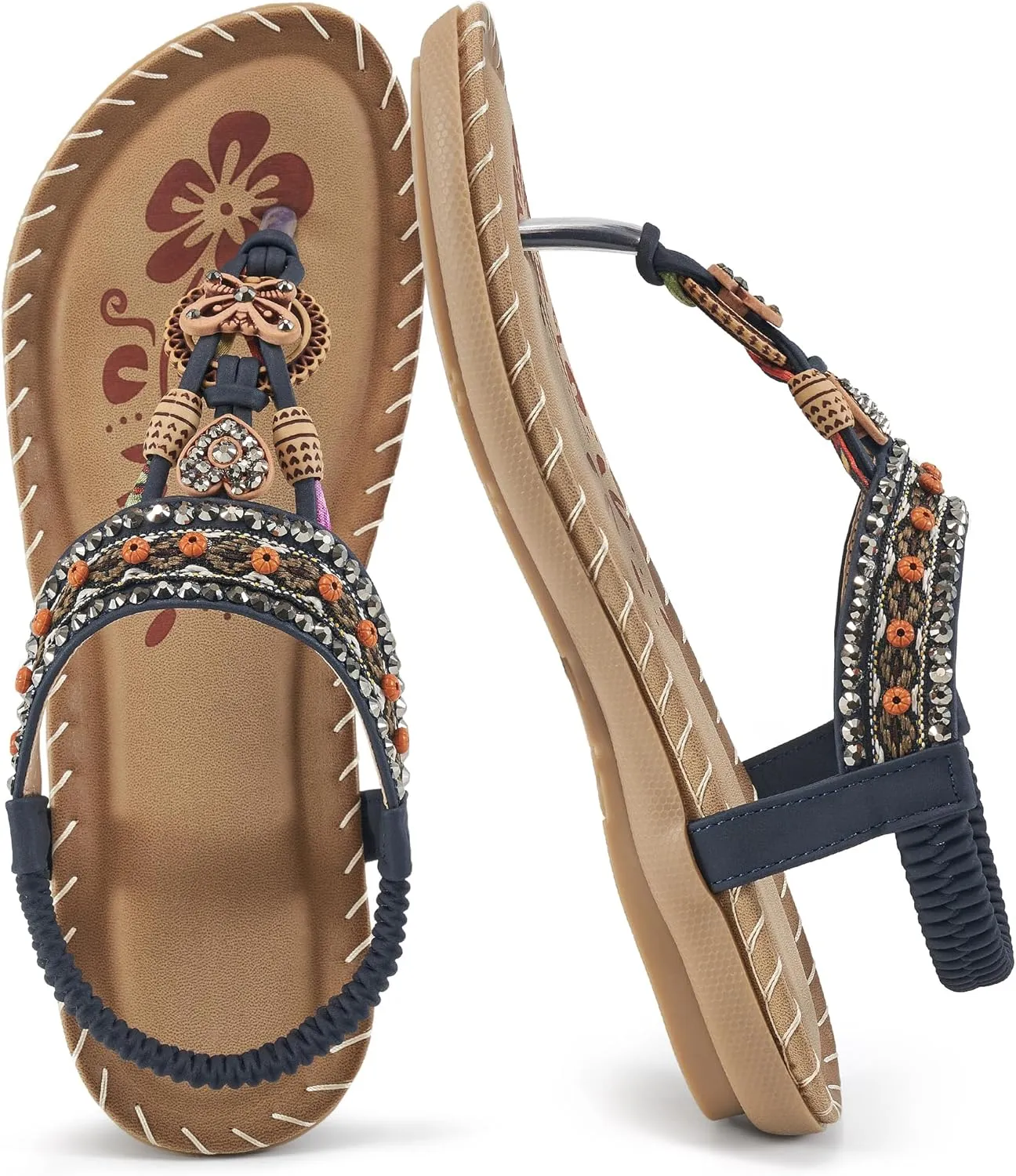 Sandals Women Dressy Flats: Bohemian Flat Sandals for Women Comfortable Summer Casual Flip Flops Elastic Ankle Strap