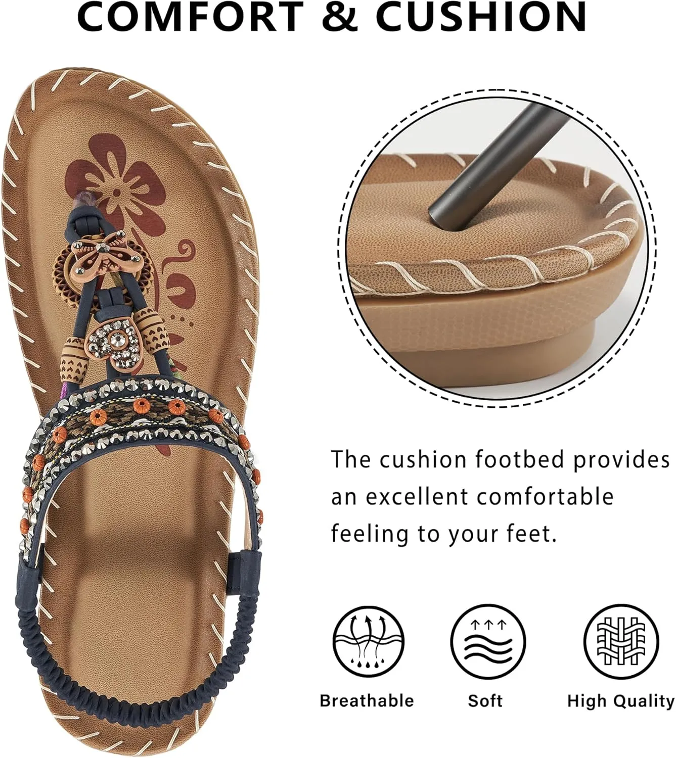 Sandals Women Dressy Flats: Bohemian Flat Sandals for Women Comfortable Summer Casual Flip Flops Elastic Ankle Strap