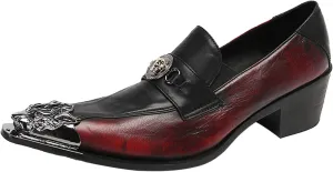 Santimon Men's Leather Loafers Lion Metal Tip Western Slip-On Beaded Crystals Fashion Party Ballroom Wedding Shoes