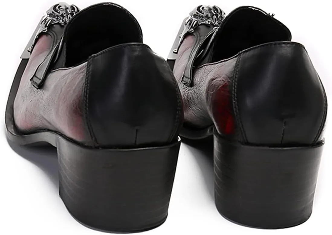 Santimon Men's Leather Loafers Lion Metal Tip Western Slip-On Beaded Crystals Fashion Party Ballroom Wedding Shoes