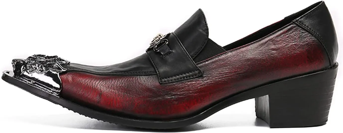 Santimon Men's Leather Loafers Lion Metal Tip Western Slip-On Beaded Crystals Fashion Party Ballroom Wedding Shoes