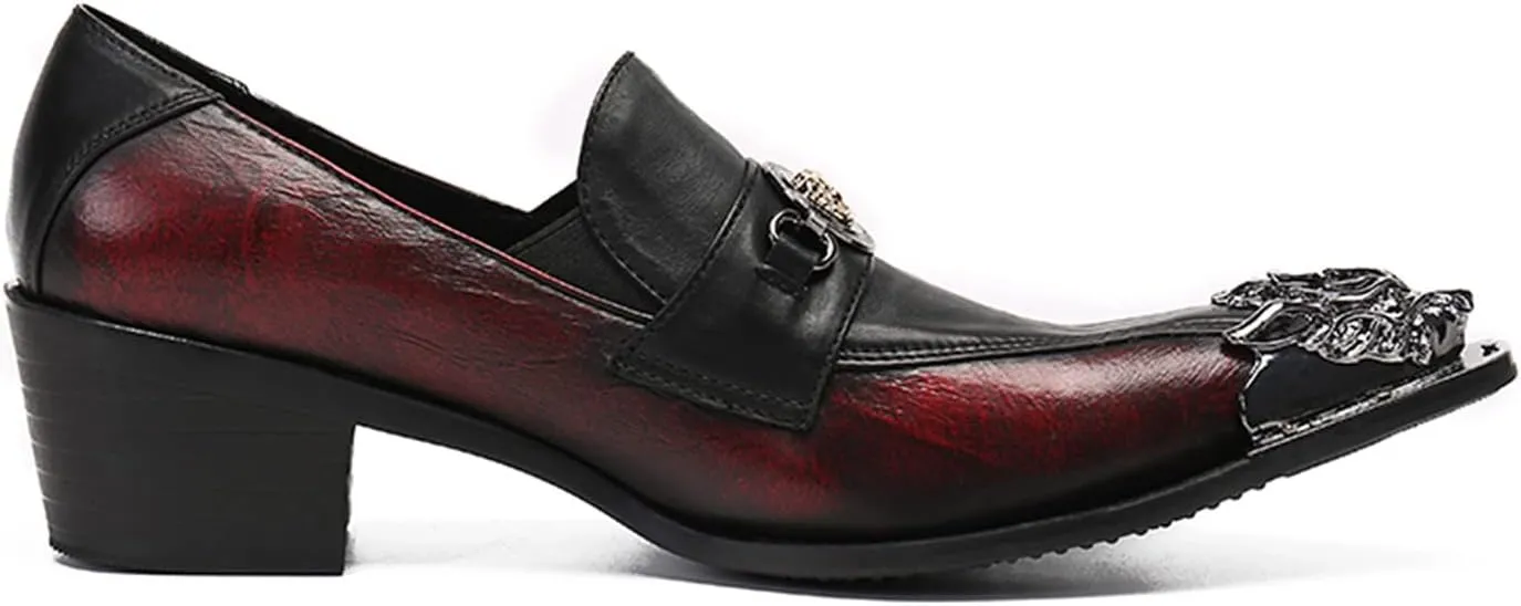 Santimon Men's Leather Loafers Lion Metal Tip Western Slip-On Beaded Crystals Fashion Party Ballroom Wedding Shoes