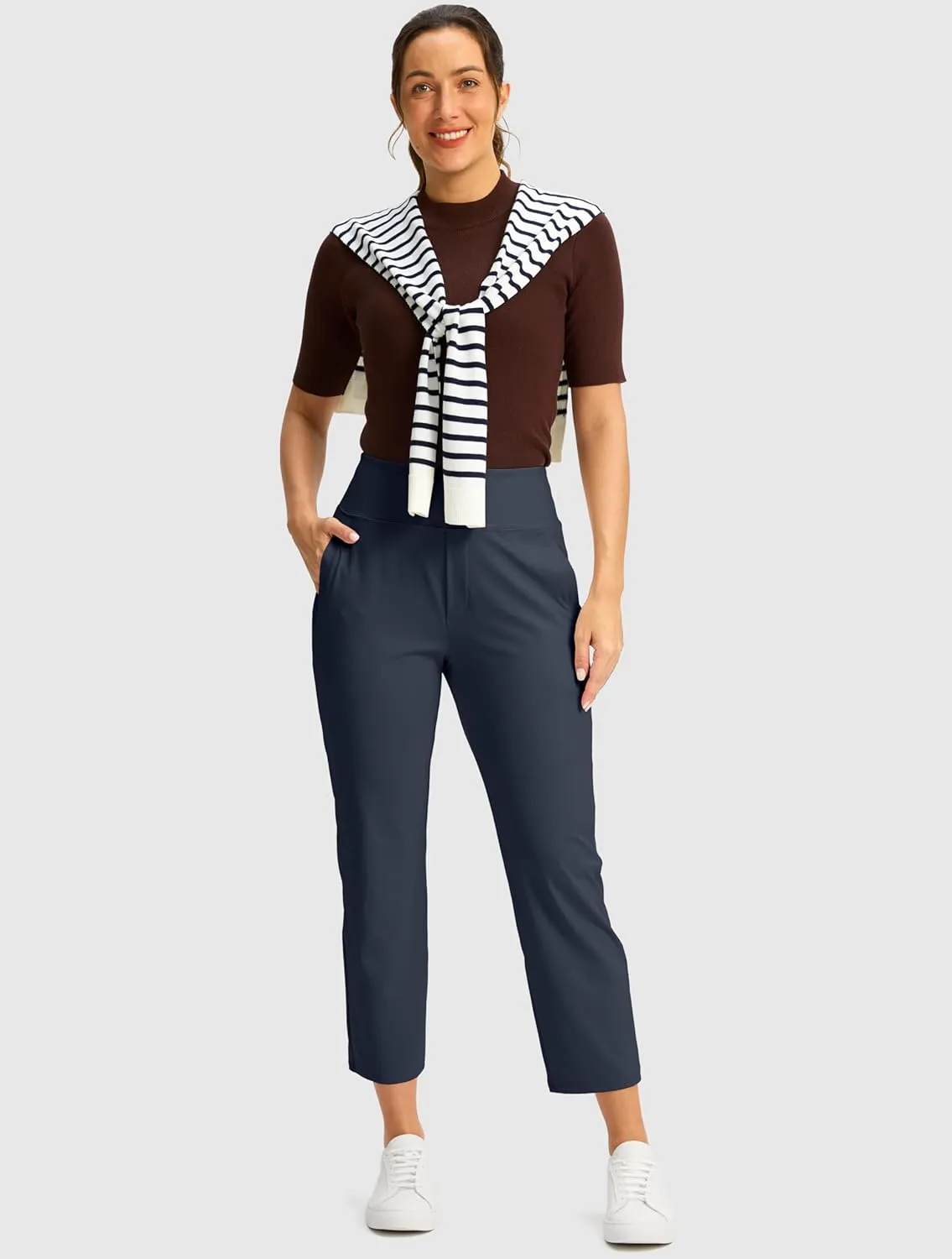 SANTINY Women's Pants with 3 Pockets 7/8 High Waisted Stretch Ankle Pants for Women Golf Casual Travel Athletic Work