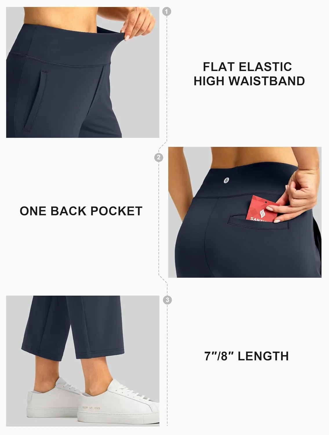 SANTINY Women's Pants with 3 Pockets 7/8 High Waisted Stretch Ankle Pants for Women Golf Casual Travel Athletic Work