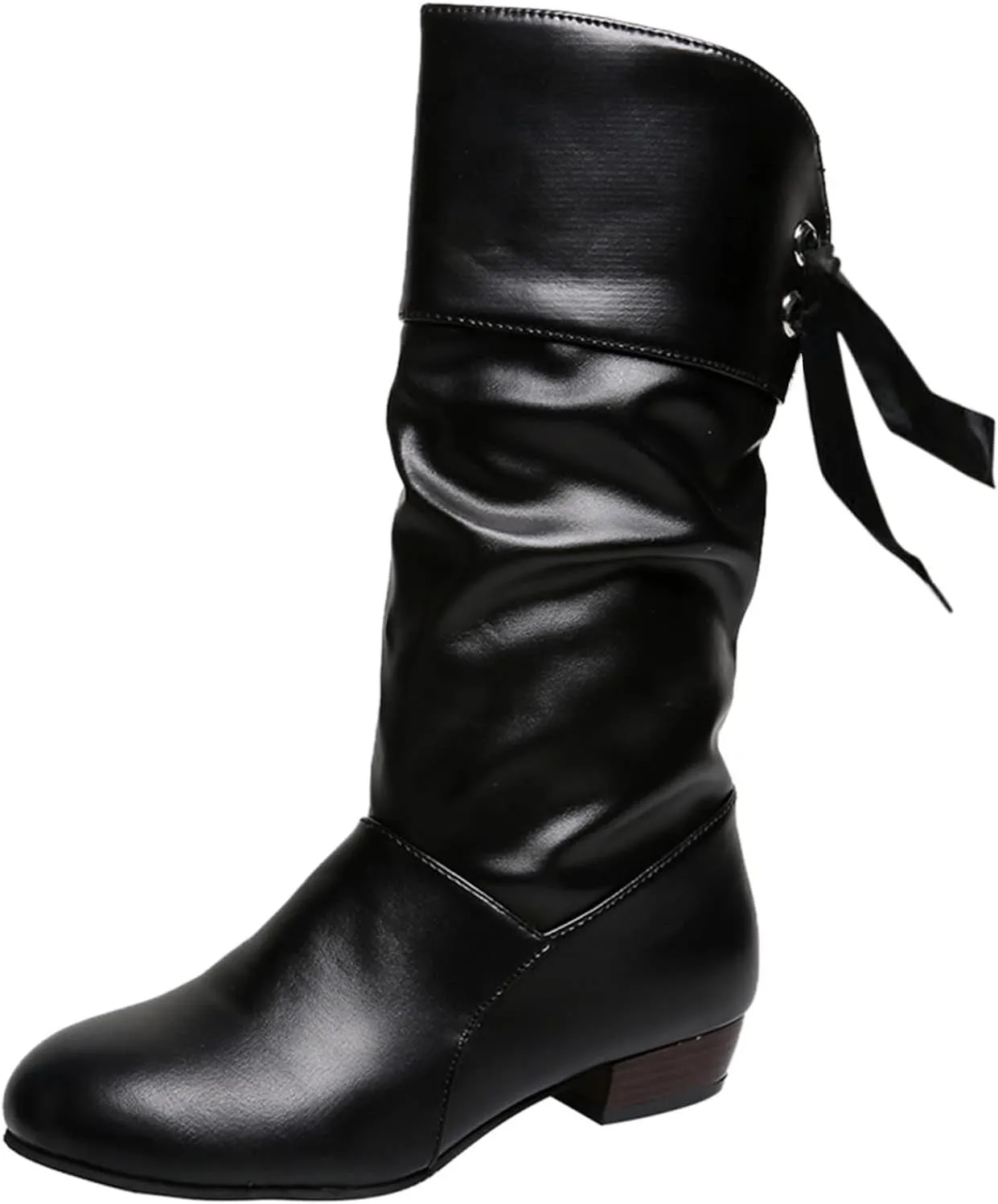 SBGMoSJ Extra Wide Calf Western Boots Wide Calf Boots for Women Leather Black Western Boots for Woman Womens Black Lace Up Ankle Boots Low Heel Mid Calf Boots for Women Low Heel Comfortable