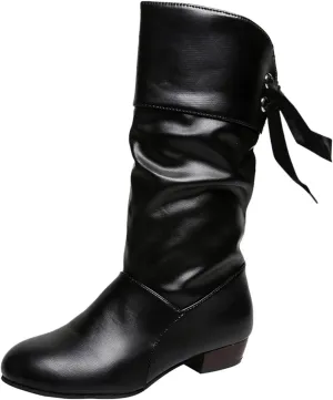 SBGMoSJ Extra Wide Calf Western Boots Wide Calf Boots for Women Leather Black Western Boots for Woman Womens Black Lace Up Ankle Boots Low Heel Mid Calf Boots for Women Low Heel Comfortable