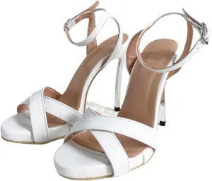 Sexy Stiletto Platform High Heeled Sandal, Classic White Fashion Metal Color High Heels Women Cross Strap Shoes, Frankie Hsu Wedding Big Large Size Designer Pumps For Women
