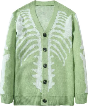 SHENHE Men's Skeleton Pattern Cardigan Sweaters Long Sleeve Unisex Outwear Knitted Coats