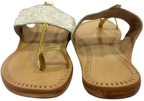 Shoe Bazar Ladies Designer Kolhapuri Chappal for Women Ethnic Sandals Beaded Mojari Flat Tribal Jutti
