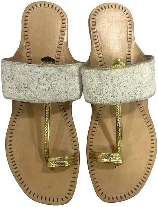 Shoe Bazar Ladies Designer Kolhapuri Chappal for Women Ethnic Sandals Beaded Mojari Flat Tribal Jutti