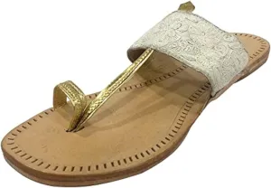 Shoe Bazar Ladies Designer Kolhapuri Chappal for Women Ethnic Sandals Beaded Mojari Flat Tribal Jutti