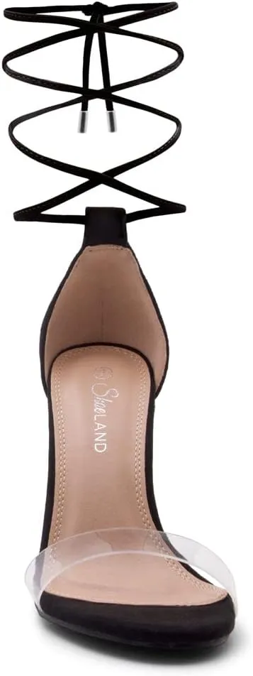 Shoe Land SL-ROSEMMINA Womens Strappy Heels Lace Up Heeled Sandals Open Toe Block Heeled Rhinestone Dress Pumps Shoes for Wedding Pomp Party