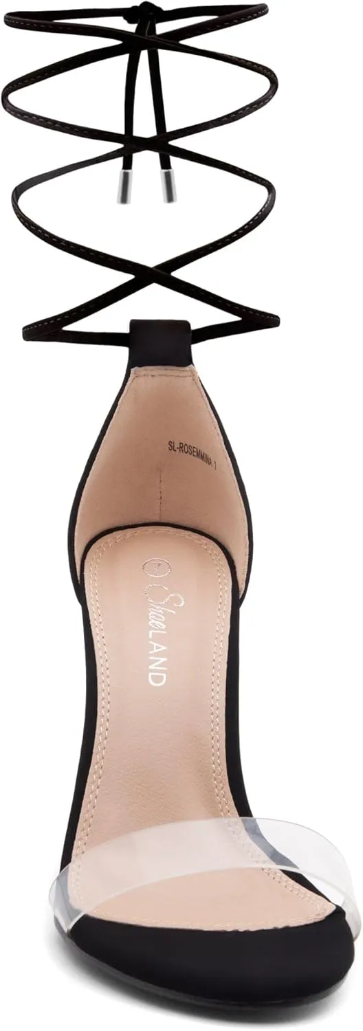 Shoe Land SL-ROSEMMINA Womens Strappy Heels Lace Up Heeled Sandals Open Toe Block Heeled Rhinestone Dress Pumps Shoes for Wedding Pomp Party