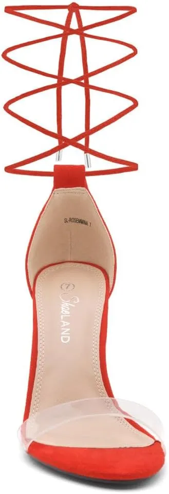 Shoe Land SL-ROSEMMINA Womens Strappy Heels Lace Up Heeled Sandals Open Toe Block Heeled Rhinestone Dress Pumps Shoes for Wedding Pomp Party