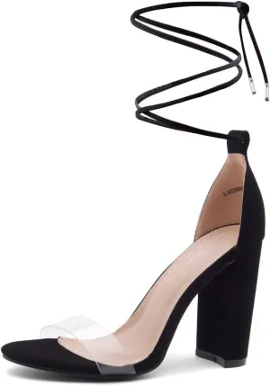 Shoe Land SL-ROSEMMINA Womens Strappy Heels Lace Up Heeled Sandals Open Toe Block Heeled Rhinestone Dress Pumps Shoes for Wedding Pomp Party