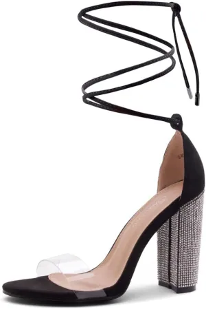 Shoe Land SL-ROSEMMINA Womens Strappy Heels Lace Up Heeled Sandals Open Toe Block Heeled Rhinestone Dress Pumps Shoes for Wedding Pomp Party