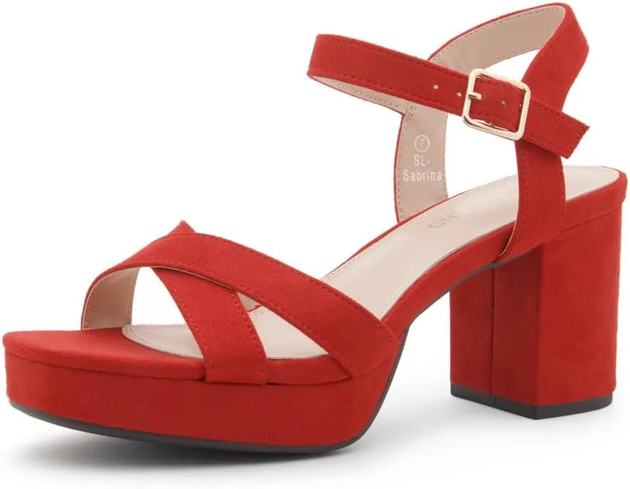 Shoe Land SL-Sabrina Women's Platform Heels, 3-Inch Chunky Block Heeled Sandals, Square Open Toe Ankle Strappy Dressy Heels for Prom, Wedding, Party, and Evening
