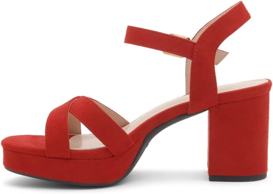 Shoe Land SL-Sabrina Women's Platform Heels, 3-Inch Chunky Block Heeled Sandals, Square Open Toe Ankle Strappy Dressy Heels for Prom, Wedding, Party, and Evening
