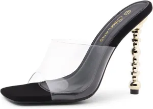 Shoe Land Women’s Clear Rhinestone Bow Heels – Double Bowknot & Adjustable Ankle Strap | Crystal Stiletto High Heels with Square Open Toe for Wedding & Party