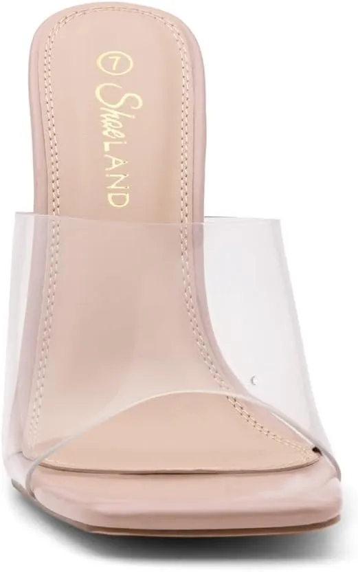 Shoe Land Women’s Clear Rhinestone Bow Heels – Double Bowknot & Adjustable Ankle Strap | Crystal Stiletto High Heels with Square Open Toe for Wedding & Party